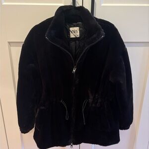 Zara Black Faux Fur Coat